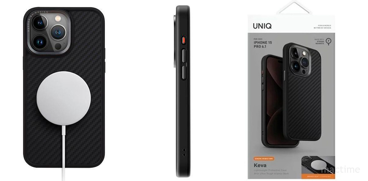 Чехол Uniq KEVA Kevlar для iPhone 15 Pro чёрного цвета